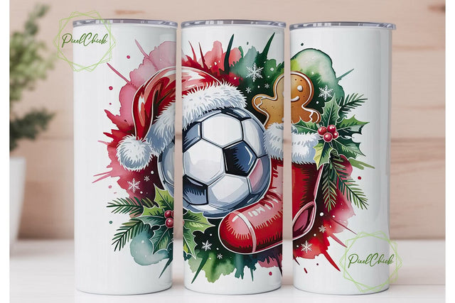 Christmas Soccer Ball 20oz Tumbler Wrap Sublimation PixelChick 