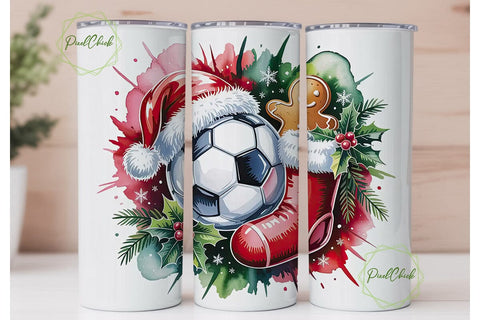 Christmas Soccer Ball 20oz Tumbler Wrap Sublimation PixelChick 