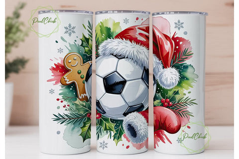 Christmas Soccer Ball 20oz Tumbler Wrap Sublimation PixelChick 