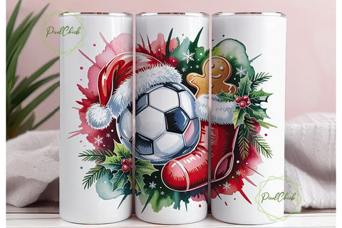 Christmas Soccer Ball 20oz Tumbler Wrap Sublimation PixelChick 