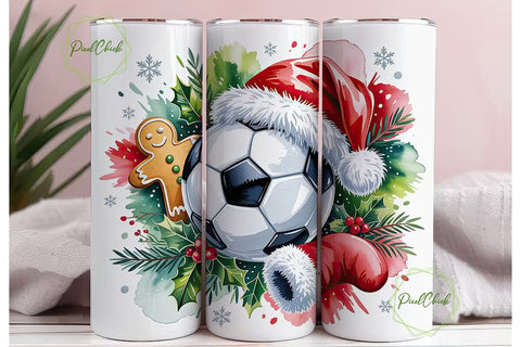 Christmas Soccer Ball 20oz Tumbler Wrap Sublimation PixelChick 