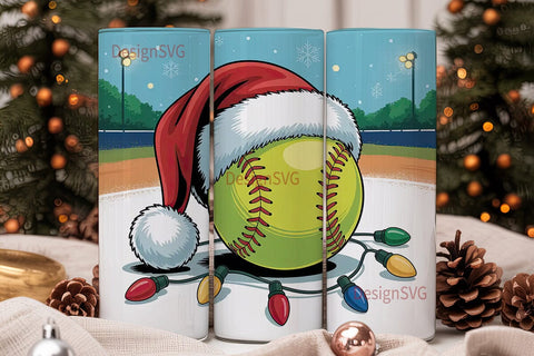 Christmas Softball 20oz Tumbler Wrap Sublimation DesignSVG 