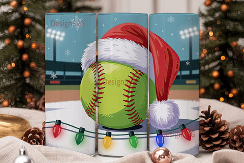 Christmas Softball 20oz Tumbler Wrap Sublimation DesignSVG 