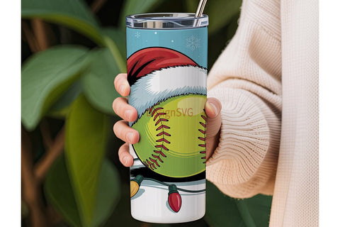 Christmas Softball 20oz Tumbler Wrap Sublimation DesignSVG 