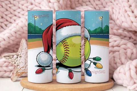 Christmas Softball 20oz Tumbler Wrap Sublimation DesignSVG 