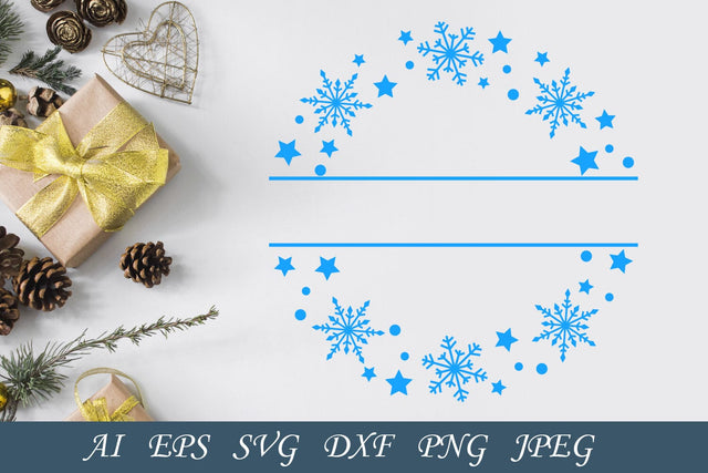 Christmas split monogram with snowflake, Holiday family name border SVG AnastasiyaArtDesign 