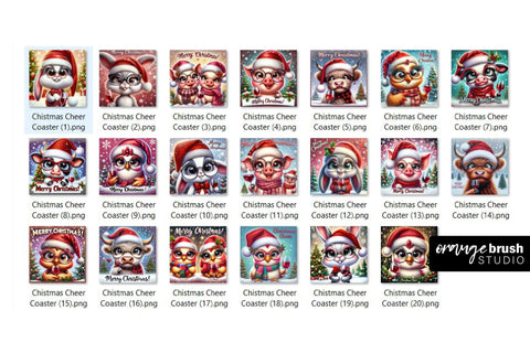 Christmas Square Coaster Bundle, Christmas Cheer Sublimation Sublimation OrangeBrushStudio 