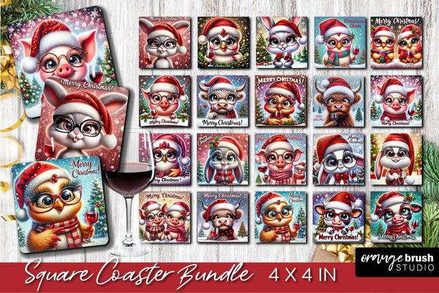 Christmas Square Coaster Bundle, Christmas Cheer Sublimation Sublimation OrangeBrushStudio 