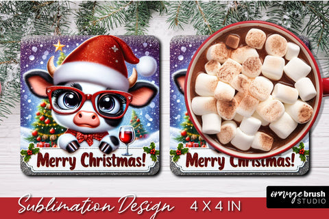 Christmas Square Coaster Bundle, Christmas Cheer Sublimation Sublimation OrangeBrushStudio 