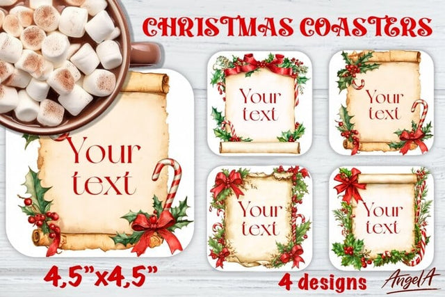 Christmas Square coaster, old paper texture, papyrus texture Sublimation Angelina Semenova 