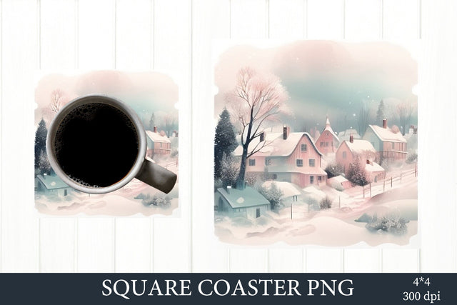 Christmas Square Coaster. Pink Vintage Christmas Sublimation Sublimation Olga Terlyanskaya 