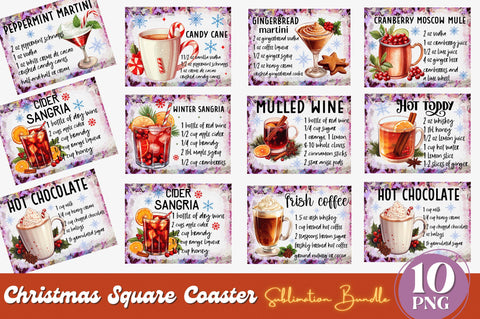 Christmas Square Coaster PNG Bundle Sublimation Regulrcrative 