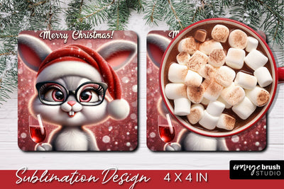 Christmas Square Coaster Sublimation, Christmas Bunny Design Sublimation OrangeBrushStudio 