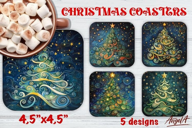Christmas Square coaster sublimation, Christmas tree PNG Sublimation Angelina Semenova 