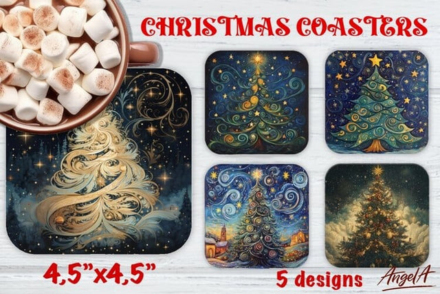 Christmas square coaster sublimation, Christmas tree Sublimation Angelina Semenova 