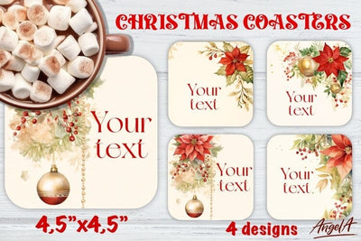 Christmas Square coaster sublimation, floral coaster images Sublimation Angelina Semenova 