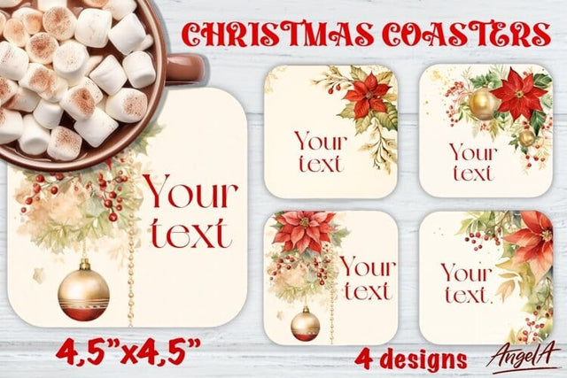 Christmas Square coaster sublimation, floral coaster images Sublimation Angelina Semenova 