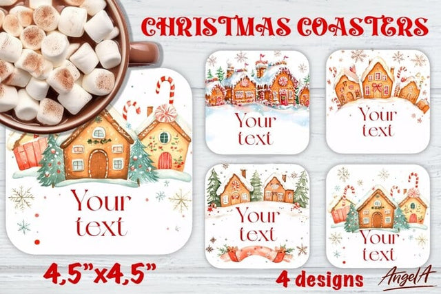 Christmas Square coaster sublimation, gingerbread houses Sublimation Angelina Semenova 