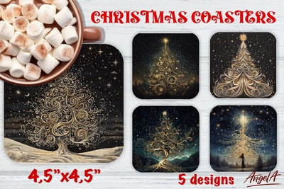 Christmas Square coaster sublimation, Magic Christmas tree Sublimation Angelina Semenova 