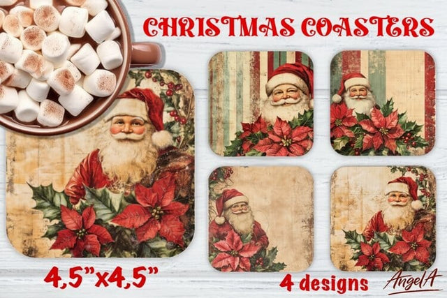 Christmas Square coaster sublimation, retro Santa Claus Sublimation Angelina Semenova 