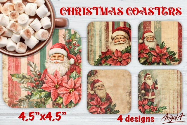 Christmas Square coaster sublimation, retro Santa Claus Sublimation Angelina Semenova 