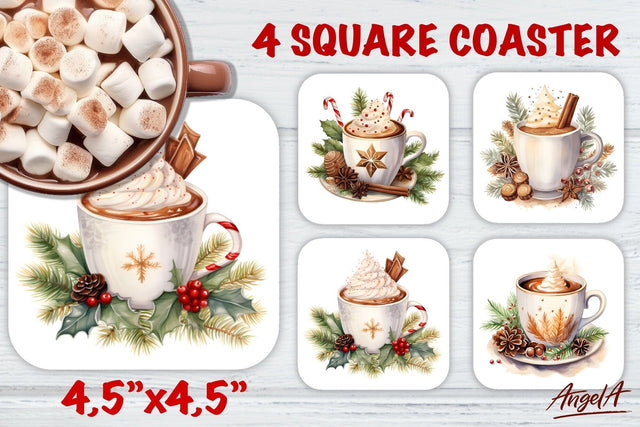 Christmas square coaster sublimation / watercolor hot cocoa Sublimation Angelina Semenova 