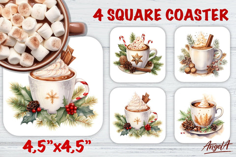 Christmas square coaster sublimation / watercolor hot cocoa Sublimation Angelina Semenova 