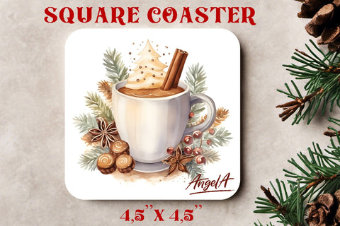 Christmas square coaster sublimation / watercolor hot cocoa Sublimation Angelina Semenova 