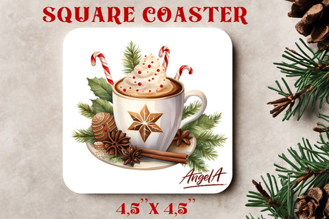 Christmas square coaster sublimation / watercolor hot cocoa Sublimation Angelina Semenova 