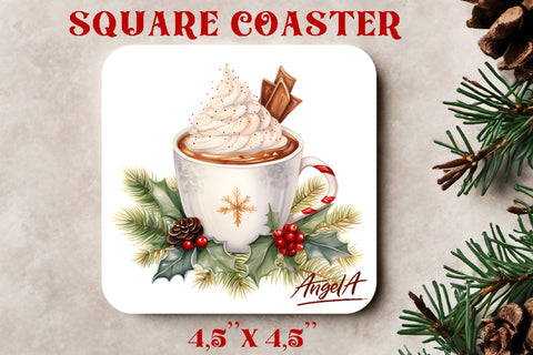 Christmas square coaster sublimation / watercolor hot cocoa Sublimation Angelina Semenova 