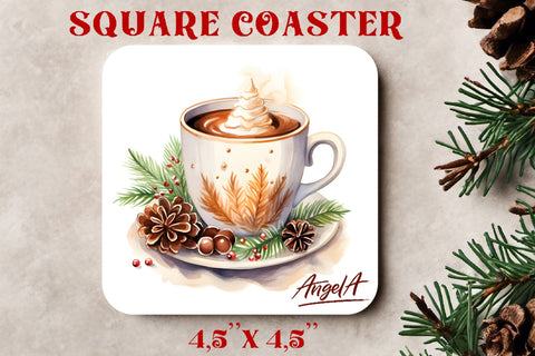 Christmas square coaster sublimation / watercolor hot cocoa Sublimation Angelina Semenova 