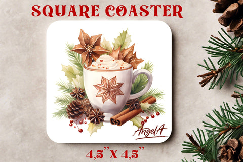 Christmas square coaster sublimation / watercolor hot drink Sublimation Angelina Semenova 