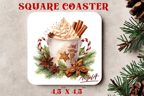 Christmas square coaster sublimation / watercolor hot drink Sublimation Angelina Semenova 