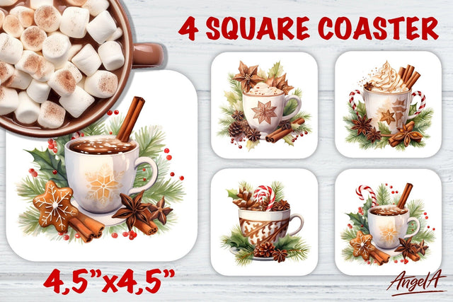 Christmas square coaster sublimation / watercolor hot drink Sublimation Angelina Semenova 