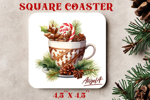 Christmas square coaster sublimation / watercolor hot drink Sublimation Angelina Semenova 