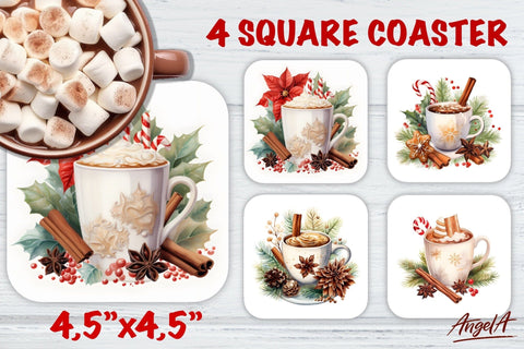 Christmas square coaster sublimation / watercolor mug Sublimation Angelina Semenova 