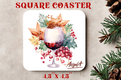 Christmas square coaster sublimation / wine glass coasters Sublimation Angelina Semenova 