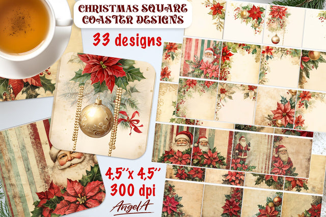 Christmas square coasters for sublimation bundle, floral PNG Sublimation Angelina Semenova 