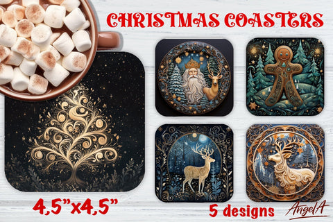 Christmas square coasters sublimation bundle, Christmas tree Sublimation Angelina Semenova 