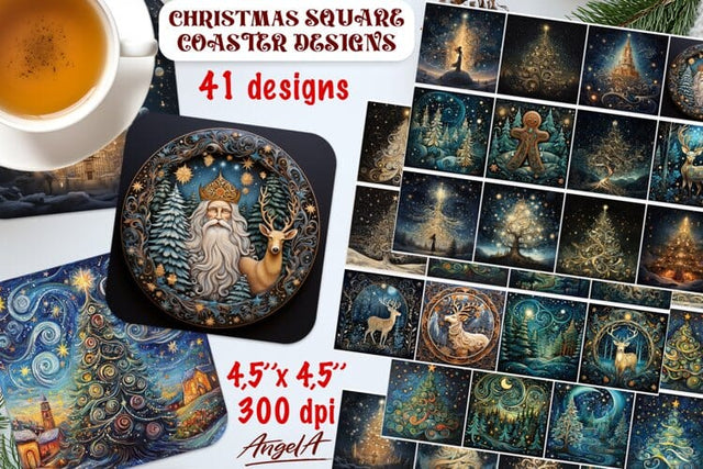 Christmas square coasters sublimation bundle, Christmas tree Sublimation Angelina Semenova 
