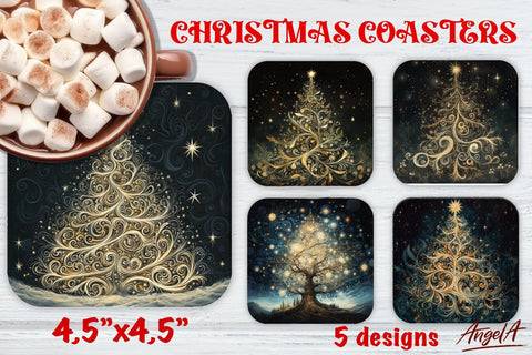 Christmas square coasters sublimation bundle, Christmas tree Sublimation Angelina Semenova 