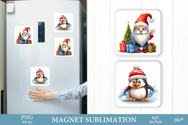 Christmas Square Magnet PNG. Gnome, Pinguin Sublimation Sublimation Olga Terlyanskaya 