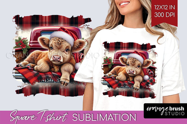Christmas Square Tshirt Background, Highland Cow Sublimation Sublimation OrangeBrushStudio 