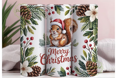 Christmas Squirrel 20oz Tumbler Wrap Sublimation PixelChick 