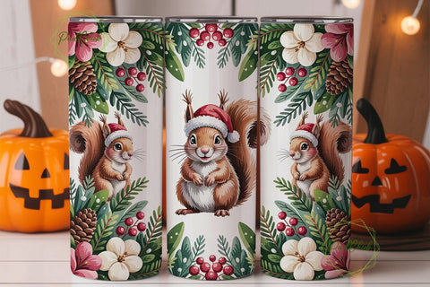 Christmas Squirrel 20oz Tumbler Wrap Sublimation PixelChick 