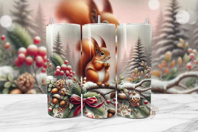 Christmas Squirrel Tumbler Wrap PNG Sublimation BijouBay 