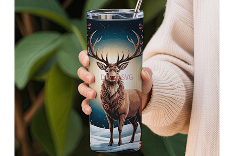 Christmas Stag 20oz Tumbler Wrap Sublimation DesignSVG 