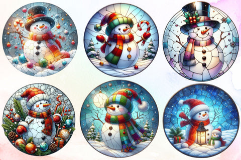 Christmas Stained Glass Snowman Clipart Sublimation designartist 