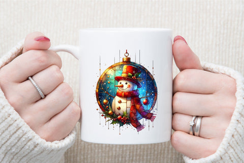 Christmas Stained Glass Snowman Clipart Sublimation designartist 