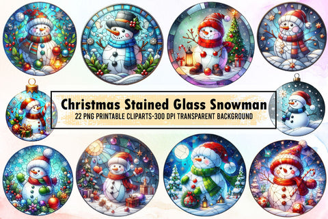 Christmas Stained Glass Snowman Clipart Sublimation designartist 